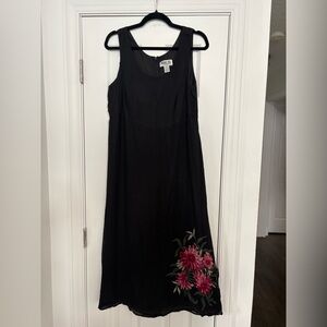 Robbie Bee Black 100% Silk Dress with Floral/Sequin Design